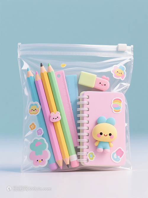 透明笔袋里的秘密花园 文具与贴纸的童趣交响